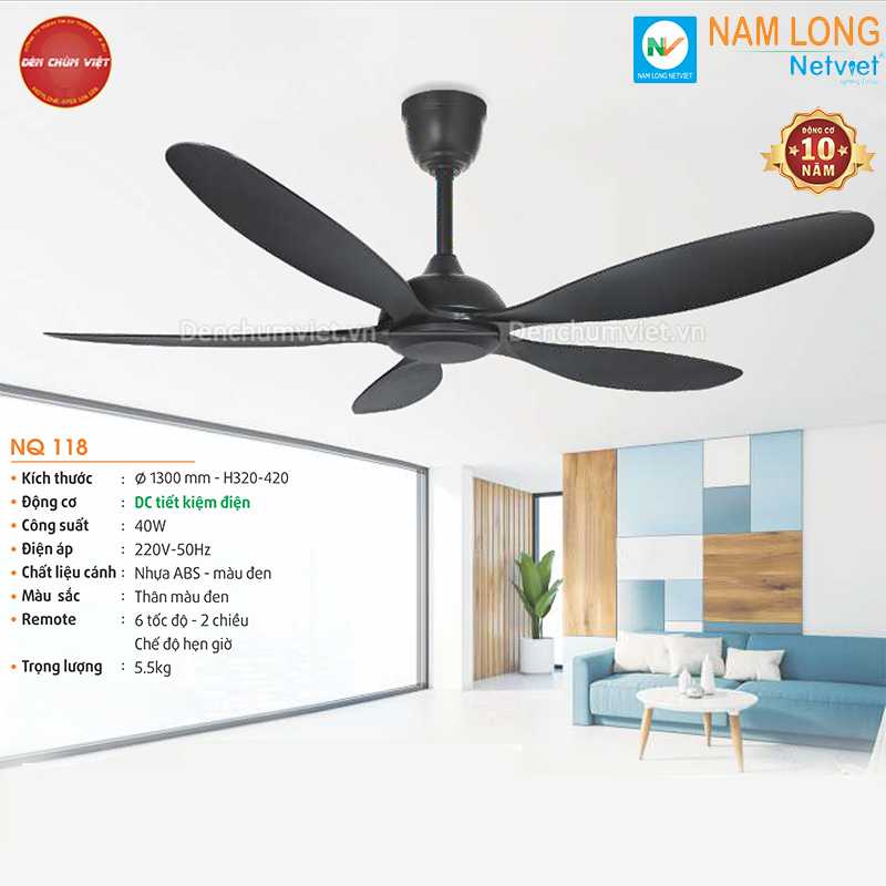 Quạt trần 5 cánh hiện đại NQ 118