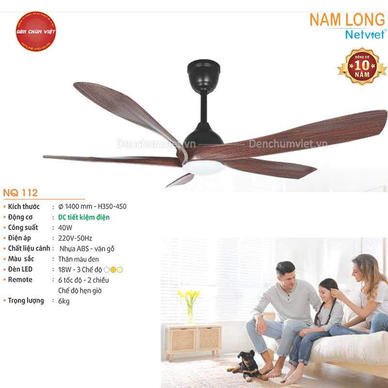 Quạt trần đèn 5 cánh NQ 112