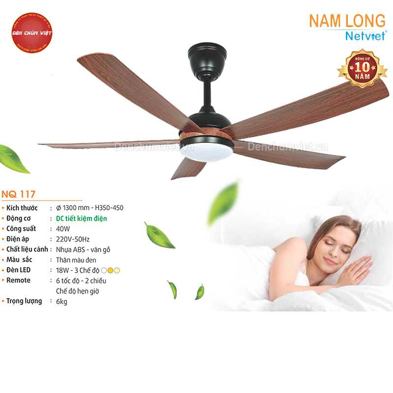 Quạt trần đèn 5 cánh NQ 117