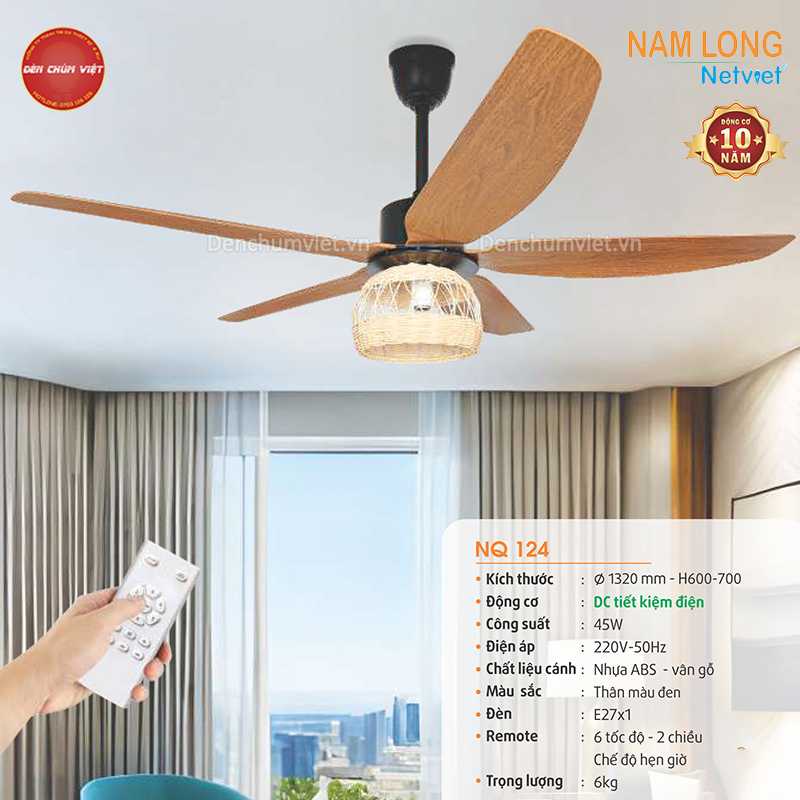Quạt trần đèn 5 cánh NQ 124